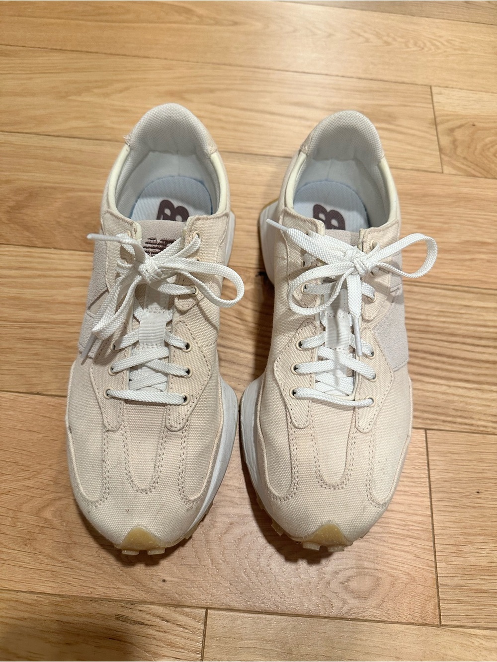 New Balance Cream and White Canvas Sneakers